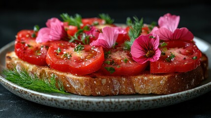 Tomato Toast with Edible Flowers