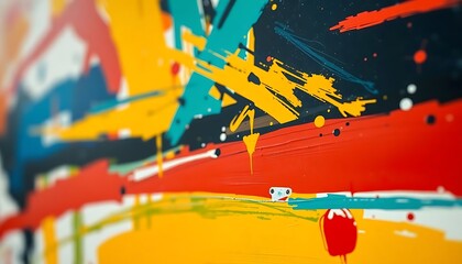 close up of an abstract painting with paint splatters