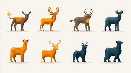 Obraz premium Colorful geometric representations of various deer species.