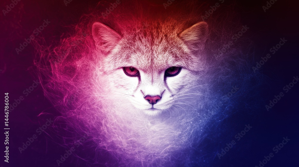 Aufkleber abstract feline portrait with vibrant chromatic dispersion showing a cheetah in a surreal and artist