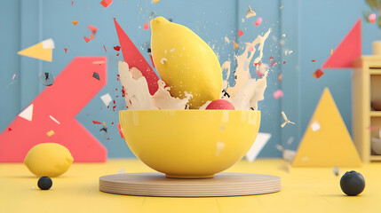 bowl with AI-generated spirals and vibrant glitch soup base