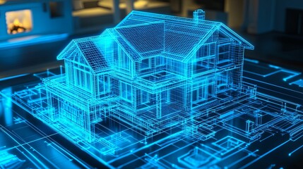 Digital architectural design of a residence.