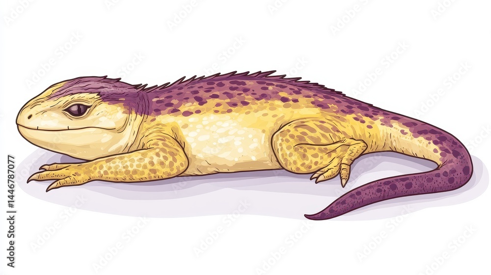 Poster pixelated depiction of a leopard gecko basking in a relaxed pose showcases intricate details creatin