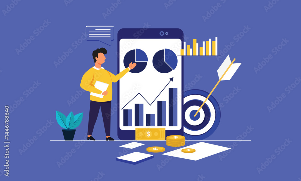 Aufkleber people working with analytics and data - businessman analyzing business financial diagram and chart 