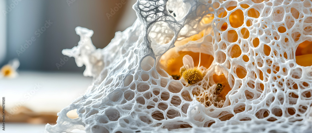 Aufkleber a close-up shot shows intricate organic structures resembling a nest. bees are visible highlighting 