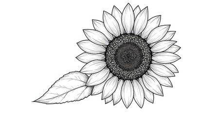Sunflower drawing featuring delicate petals and intricate seed patterns in black and white Generative AI