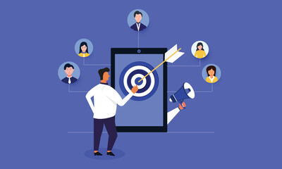 Target audience, social media advertising with advance custom ad targeting technology, e-business marketing strategy concept