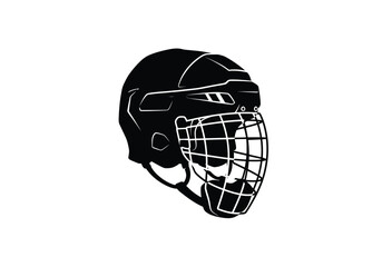 Naklejka premium Hockey helmet silhouette. This image shows a black and white vector clipart illustration design of a hockey helmet with a face guard, also known as a mask. Vector clipart illustration design.