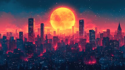 Obraz premium Cityscape silhouetted against dramatic sunset sky