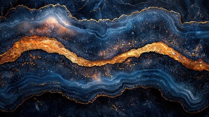 Abstract design of deep blue and gold veins.