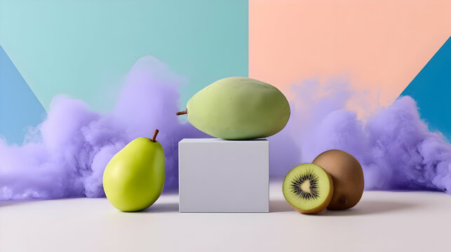 punch with unreal fruits, pixel dust, and animated vapor