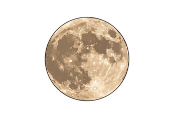 Naklejka premium Full moon silhouette. This image shows a circular full moon silhouette, also known as a lunar shape, radiating a bright and peaceful glow in the night sky. Vector clipart illustration design.