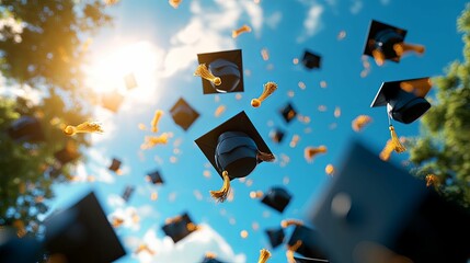 Graduating caps in the sky, a celebratory airborne display.