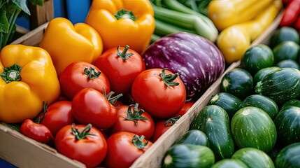 Fresh and Vibrant Assorted Vegetables in a Market Display