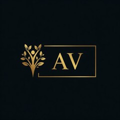"AV Luxury Nature Logo – Elegant Botanical Brand Identity in Gold"