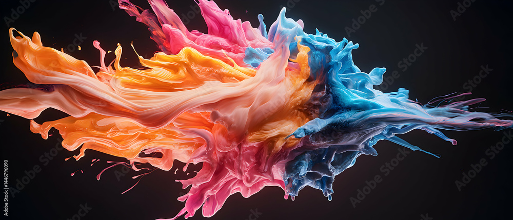 Poster an abstract explosion of colors in a dynamic flow. excellent for digital art prints or as a vibrant 