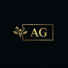 "AG Luxury Nature Logo – Elegant Botanical Brand Identity in Gold"