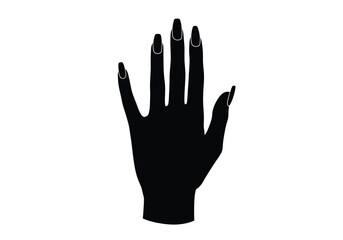 Fototapeta premium Nail with hand silhouette. This image shows a black silhouette of a hand with long nails, also known as a hand outline or hand vector. Vector clipart illustration design.