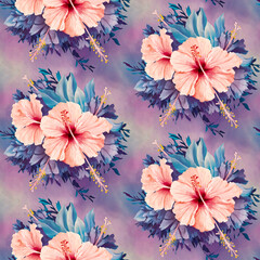 Seamless Pattern of Hibiscus Flowers for Wallpaper and Art Print