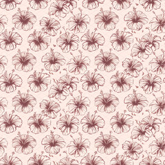 Seamless Pattern of Hibiscus Flowers for Wallpaper and Art Print