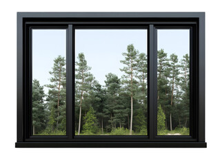 Black Framed Window With Forest View Illustration Background