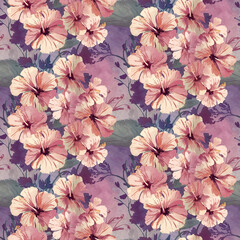 Seamless Pattern of Hibiscus Flowers for Wallpaper and Art Print