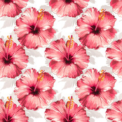 Seamless Pattern of Hibiscus Flowers for Wallpaper and Art Print
