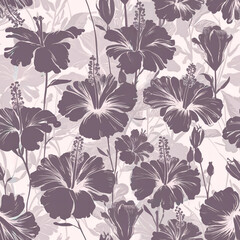 Seamless Pattern of Hibiscus Flowers for Wallpaper and Art Print