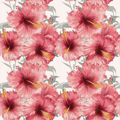 Seamless Pattern of Hibiscus Flowers for Wallpaper and Art Print