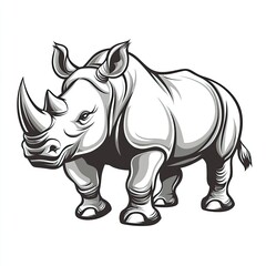 Fototapeta premium Grey Rhinoceros Illustration Black And White Mammal Wildlife Drawing