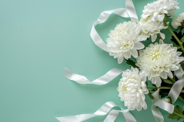 Close-Up of Delicate White Yarrow Flowers (Achillea Millefolium) Against a Solid Teal Background. Perfect for Botanical Studies, Herbal Medicine, and Minimalist Floral Design Concepts