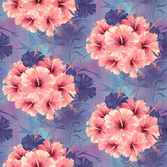 Seamless Pattern of Hibiscus Flowers for Wallpaper and Art Print