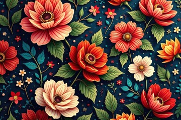 Intricate floral tapestry, rich textures, seamless repeat , surface pattern, medieval, antique