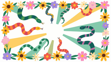 coreopsis tinctoria pattern, flower vector pattern surrounds the border.