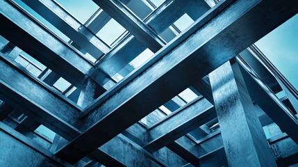 Obraz premium Abstract view of intersecting metal beams.