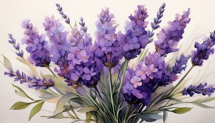 Obraz premium Bouquet of lavender flowers, watercolor illustration, floral painting