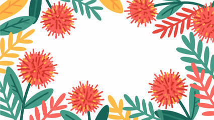 Calliandra haematocephala pattern, flower vector pattern surrounds the border.