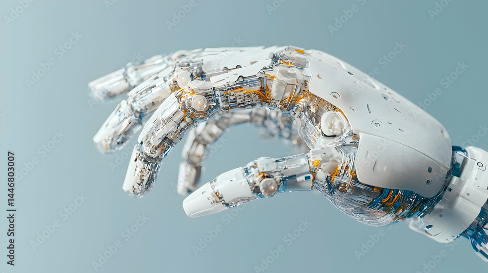 Poster a robotic hand with intricate details. suggestion: use for projects related to robotics artificial i