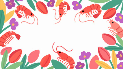 Mexican shrimp plant pattern, flower vector pattern surrounds the border.