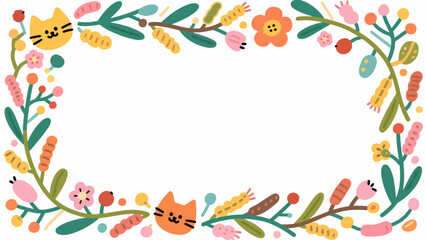 Cat tail wood pattern, flower vector pattern surrounds the border.