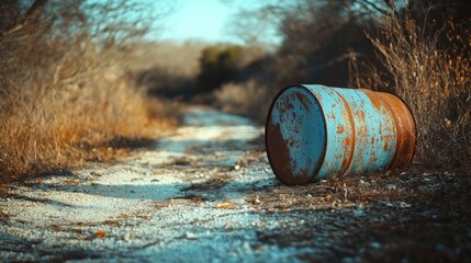 Rusty Barrel on a Deserted Path