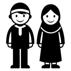 Flat Design Icons of Children in Eid Dress on Clear Background