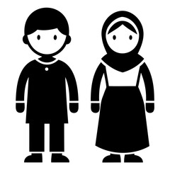 Flat Design Icons of Children in Eid Dress on Clear Background