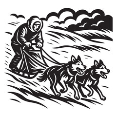 Fototapeta premium Dog sled team racing across snowy tundra vector illustration