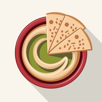 hummus with pita bread in red bowl clip art preview