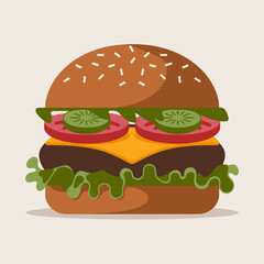 Juicy Cheeseburger Illustration: Flat Design Vector Graphic for Menu, Website, and App