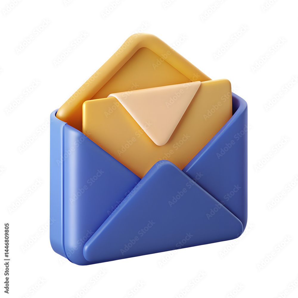 Poster blue and yellow 3d mail envelope with message high quality 3d rendering icon isolated