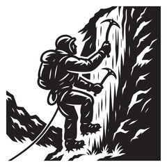 Fototapeta premium Rock climber scaling steep cliff vector illustration