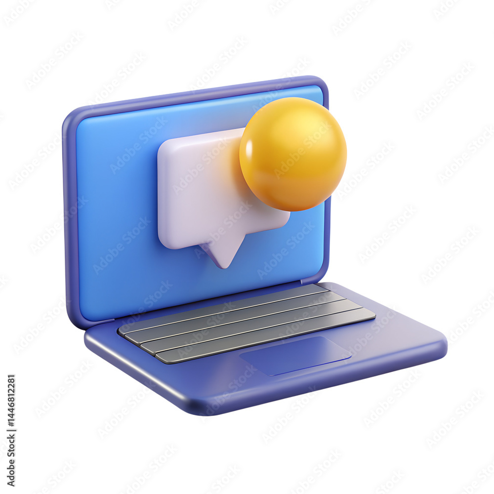 Poster high quality 3d rendering icon laptop with notification bubble conveys incoming communication and co