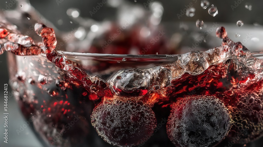 Aufkleber dramatic close-up of red wine splash with grapes creating a vibrant scene